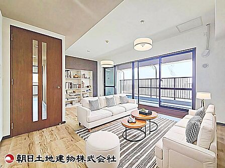 【リビング】15帖以上の広々としたリビングです。家具配置後もゆとりがあり、家族で快適に過ごせる開放感が魅力です。(家具等はCG加工です)