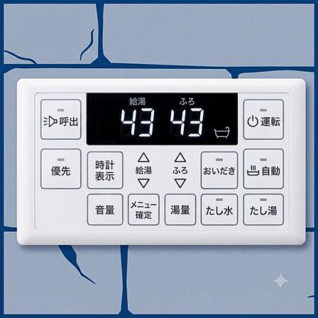 追い炊きパネル付きで、お湯の温度や量を簡単に調整可能です。家族が快適に入浴できる便利な設備です。※写真は準備中です。