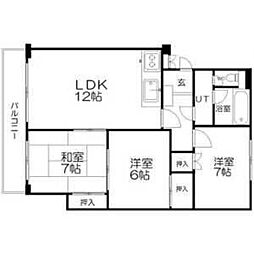 トーカン第2中の島リバーサイド 4階3LDKの間取り