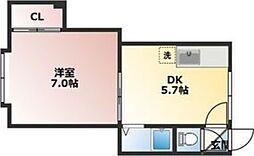 カーサティキ北郷 1DKの間取図画像