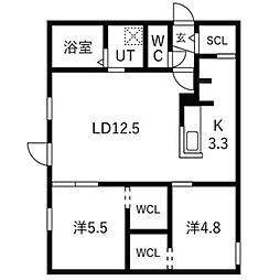 BLANC IRIS HIRAGISHI 仮)SENNA平岸4-6MS 2LDKの間取図画像