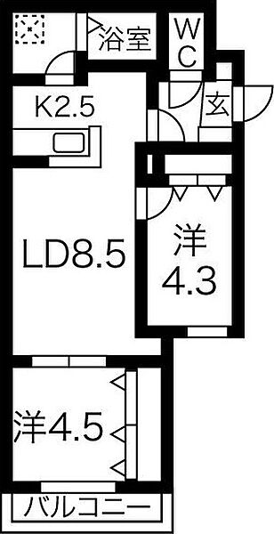 北海道札幌市豊平区平岸二条3丁目(賃貸マンション2LDK・3階・45.24㎡)の写真 その2