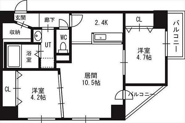 北海道札幌市中央区南六条西7丁目(賃貸マンション2LDK・4階・53.00㎡)の写真 その2