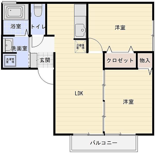 スプランドゥールＤ B203｜鳥取県米子市道笑町3丁目(賃貸アパート2LDK・2階・50.50㎡)の写真 その2