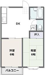 旗ケ崎ドリームハイツ 2DKの間取図画像