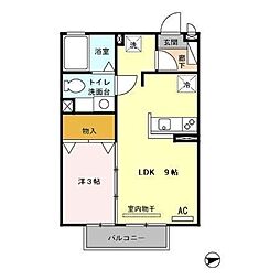 サンハイム原田 1LDKの間取図画像