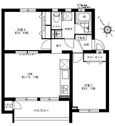 たまプラーザ住宅5-9号棟 2LDKの間取図画像