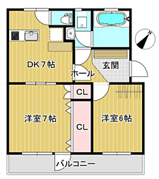 ニューハイツ北寺尾 2DKの間取図画像