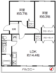 グリーンハイツ上大岡1号棟 2LDKの間取図画像