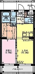 都城市天神町マンション 1LDKの間取図画像