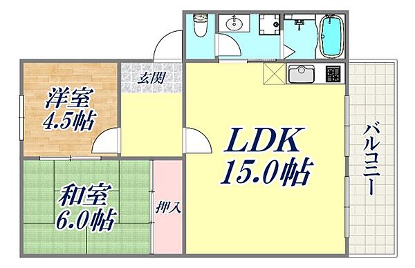 すずらん台コート ｜兵庫県神戸市北区甲栄台1丁目(賃貸マンション2LDK・5階・57.19㎡)の写真 その2