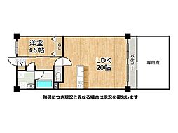 パレス南塚口2号棟 1LDKの間取図画像