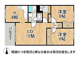 芦屋浜第一住宅9-1住棟 2LDKの間取図画像