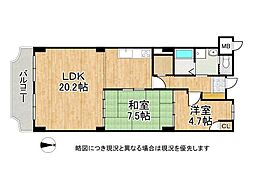 ローズハイツ芦屋 2LDKの間取図画像
