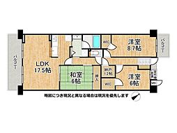 レスタージュ仁川 3LDKの間取図画像