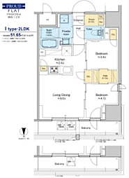 プラウドフラット四谷三丁目 13階2LDKの間取り