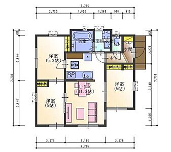 間取り：間取り図　洋5.3・5・5　LDK11.3