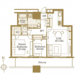 クレストプライムタワー芝 2LDKの間取図画像