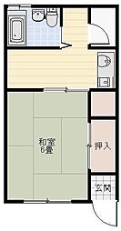 コーポコシバラ2号 1Kの間取図画像