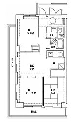 大宮吉敷町スカイハイツ 3DKの間取図画像