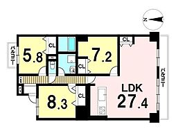 パレス第2尾頭橋 3LDKの間取図画像