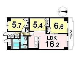 パレス松蔭 3LDKの間取図画像
