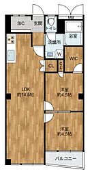 旭コーポA棟 2LDKの間取図画像