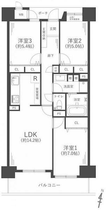 専有面積:74.07? バルコニー面積:10.47? 3LDK 令和8年4月リフォーム完了済みで即入居可能♪