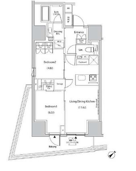 ザ・パークハビオ市ヶ谷イースト 704｜東京都新宿区市谷田町２丁目(賃貸マンション2LDK・7階・54.24㎡)の写真 その2