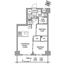 東京メトロ東西線 葛西駅 徒歩8分の賃貸マンション 7階2LDKの間取り