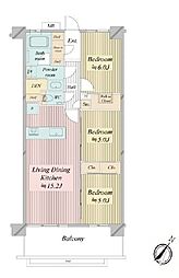都営新宿線 船堀駅 徒歩12分の賃貸マンション 5階3LDKの間取り