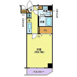 東京メトロ東西線 木場駅 徒歩8分の賃貸マンション 3階1Kの間取り