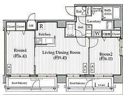 東京メトロ半蔵門線 水天宮前駅 徒歩2分の賃貸マンション 11階2LDKの間取り