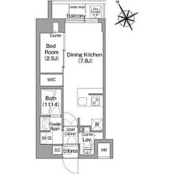 JR総武線 平井駅 徒歩8分の賃貸マンション 5階1DKの間取り