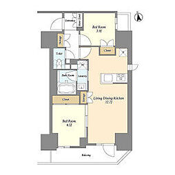 都営新宿線 船堀駅 徒歩9分の賃貸マンション 12階2LDKの間取り