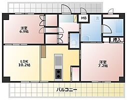 フレッシュガーデンK 2LDKの間取図画像