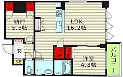 大阪市天王寺区生玉町マンション 2LDKの間取図画像