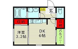 グランディールソレイユ 3階1DKの間取り