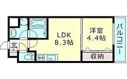 プレジオ都島 2階1LDKの間取り