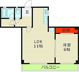 ロイヤルハイツ豊田 3階1LDKの間取り