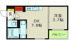 Zcourt京橋 2階1LDKの間取り