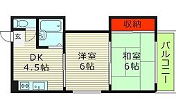 新朝日 2DKの間取図画像