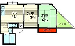 新朝日 2DKの間取図画像