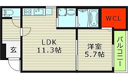 大阪市鶴見区今津中5丁目アパート 1LDKの間取図画像