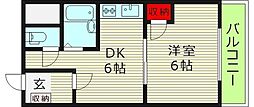 雅叙園ハイツ 1DKの間取図画像
