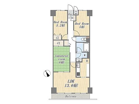 【間取り図】Plan:3LDK|専有面積:64.4m2(19.48坪)|リフォーム予定内容:フローリング上貼り、クロス張替え、キッチン・洗面台・浴室・トイレ交換、建具一部交換