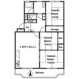 ハイム富田1棟 3LDKの間取図画像
