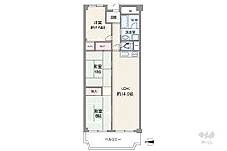 ローレルハイツ北天満2号棟西棟 3LDKの間取図画像