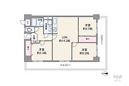 マツダファミリーハイツ阿波座 3LDKの間取図画像