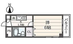 キャピタルビル 3階1Kの間取り